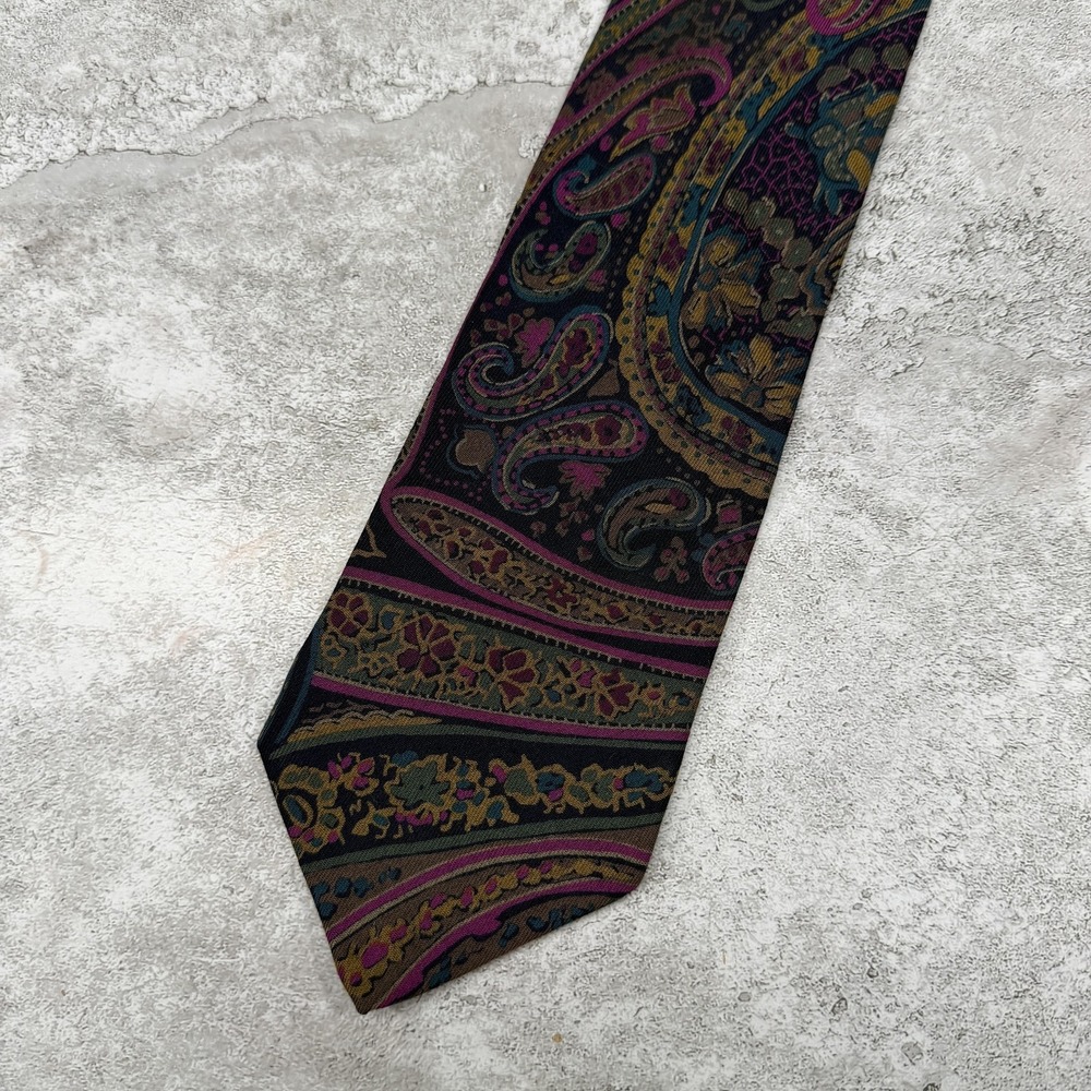 Kenneth Roberts Rayon Wool Blend Tie Mens OS Multicolor Paisley Necktie 58x3.75"